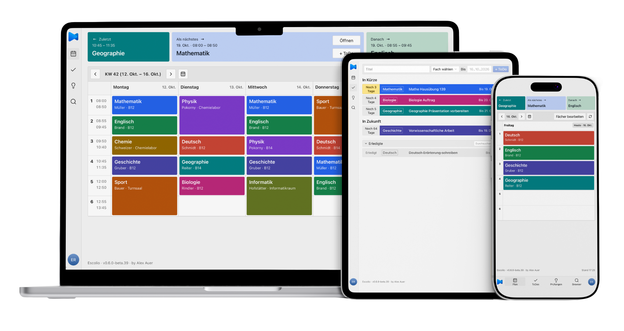 Escolio auf Laptop, Tablet und Smartphone: Stundenplan und ToDos